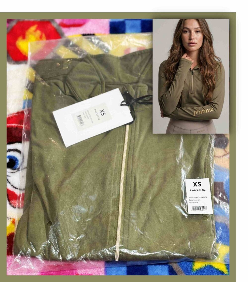 Pomme Equestrian Paris Soft Zip XS Olive Green Baselayer Horseback Riding Top